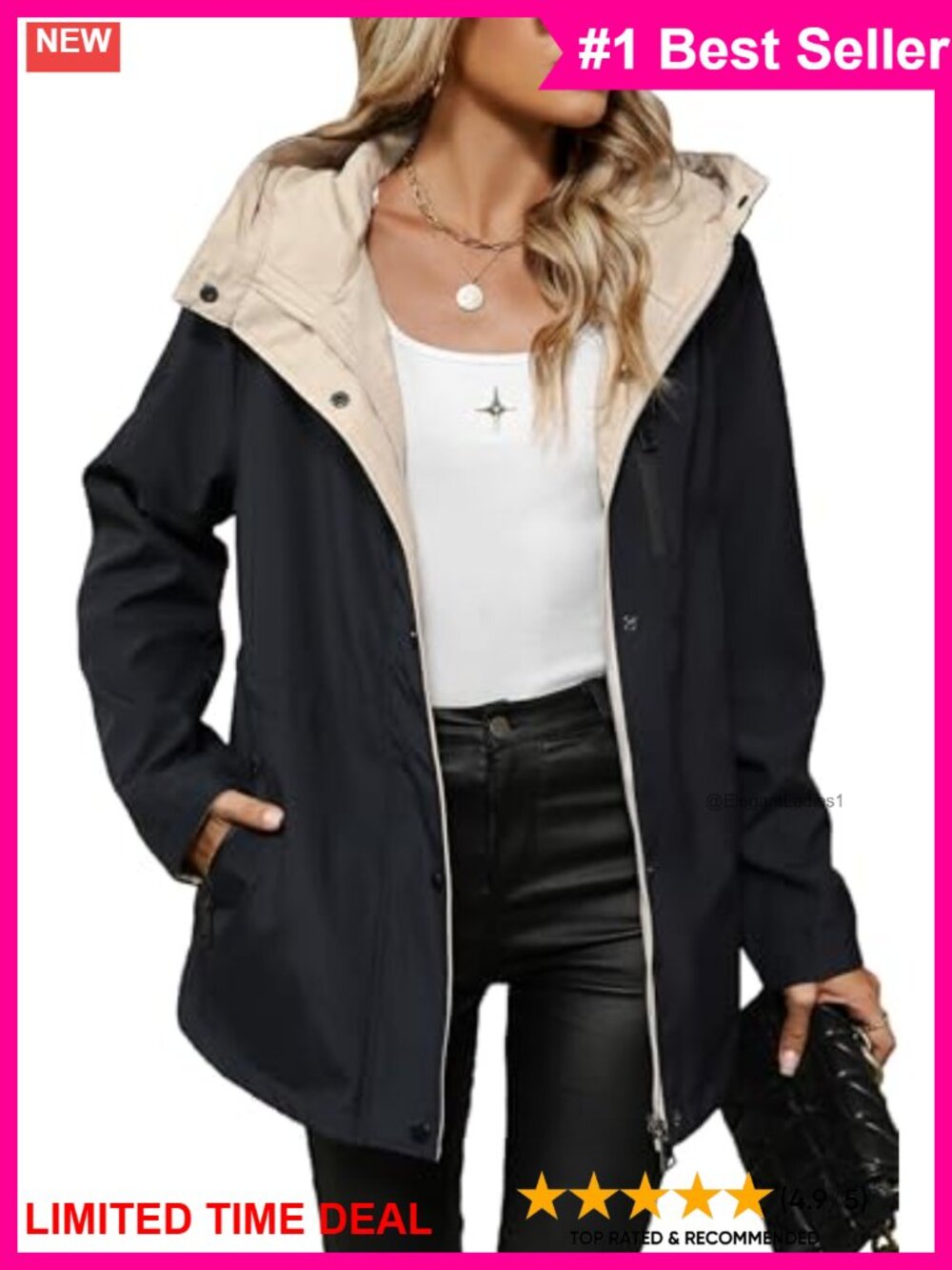 Reversible Hooded Water Resistant Windbreaker Jacket Polyester Lightweight